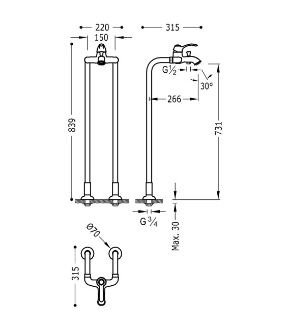 TRES-CLASIC 24219402 Grifo Bañera-Ducha Cromo
