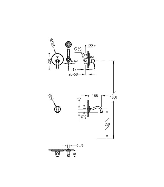 TRES-CLASIC 24218005 Grifo Kit De Baño-Ducha Empotrado Cromo