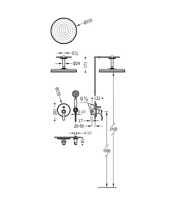 TRES-CLASIC 24218004 Grifo Kit Ducha Empotrado Cromo