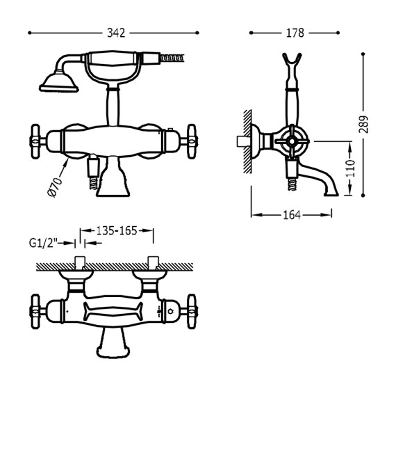 TRES-CLASIC 24217609 Grifo Bañera-Ducha Termostática Con Soporte Cromo