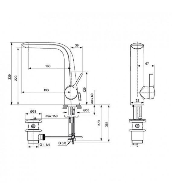 IDEAL STANDARD A6041AA Melange Monomando Lavabo Caño Alto Con Desagüe