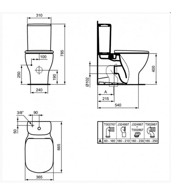 IDEAL STANDARD Tesi Inodoro Completo Tanque Bajo