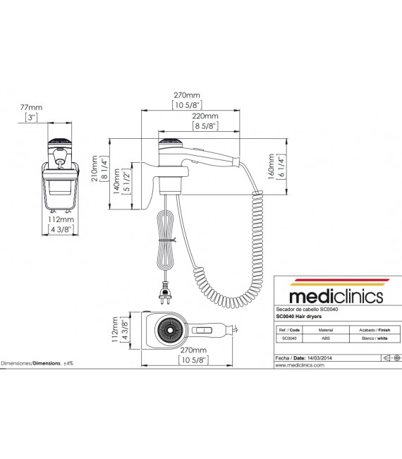 MEDICLINICS SC0040 Secador De Pelo Blanco