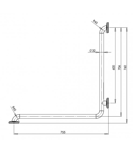 MEDICLINICS BD0700 Barrra De Ayuda Angulo Pared-Pared Inox Blanco