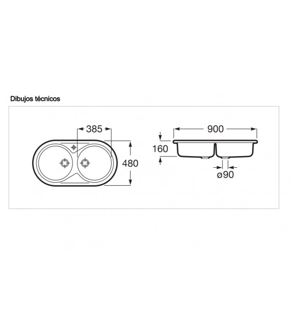 ROCA A870920901 DUO-90 Fregadero Encimera