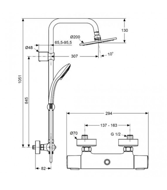 IDEAL STANDARD A5686AA Columna Ducha Fija 200D 3F 100D Ceratherm 100