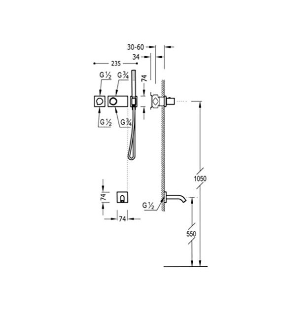 TRES 20735208 Kit De Bañera Termostatico Empotrado