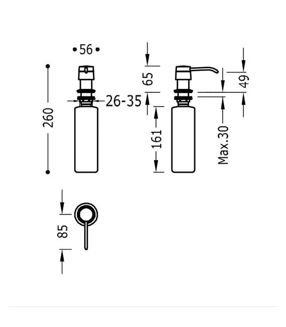 TRES 13474110 Dispensador de jabón metálico Para encastrar en encimeras