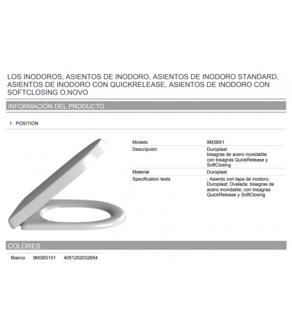 VILLEROY & BOCH O-NOVO 56610101 Asiento SOFT CLOSING