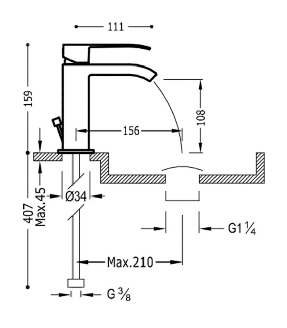 CUADRO-TRES 00611001D Grifo Lavabo Cascada C/Desagüe