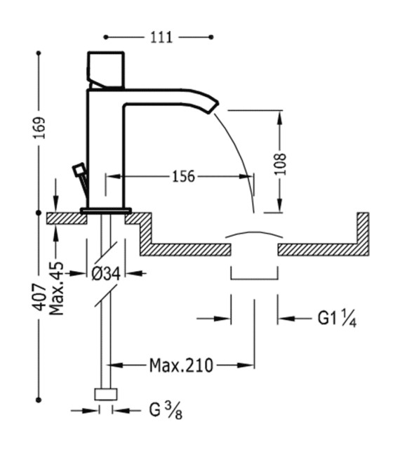 CUADRO-TRES 00611002D Grifo Lavabo Cascada C/Desagüe