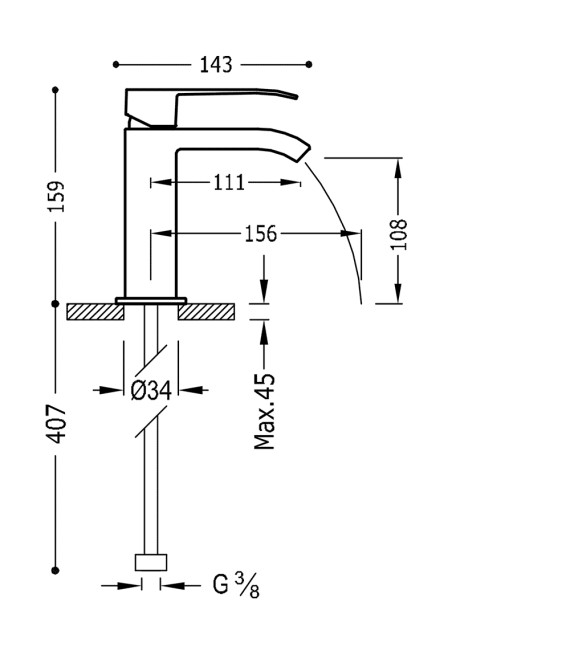 CUADRO-TRES 00611001 Grifo Lavabo con caño Cascada libre
