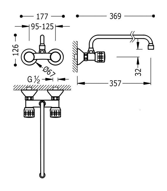 ESE-23 123230 Grupo Fregadero Pared Distancia a Pared de 360 mm.