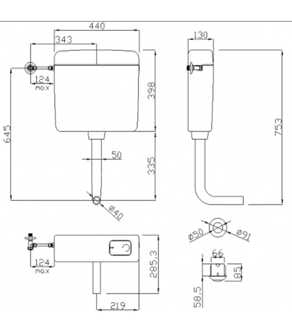 PONTE GIULIO H52HJS02 Cisterna Para Inodoro