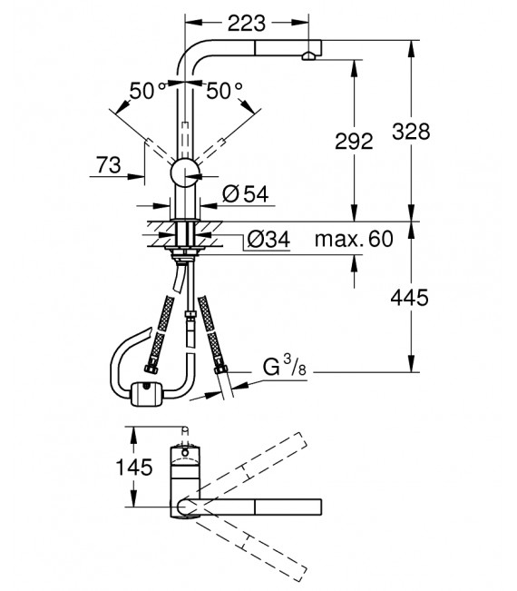 GROHE 32 168 DC0 MINTA Grifo Fregadero Extraible Recto Acero Satinado