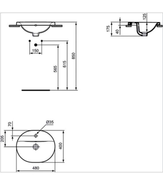 IDEAL STANDARD E503801 CONNECT Lavabo Encastre 48 Ovalado