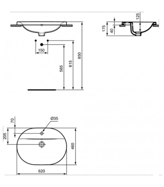 IDEAL STANDARD E504001 CONNECT Lavabo Encastre 62 Ovalado