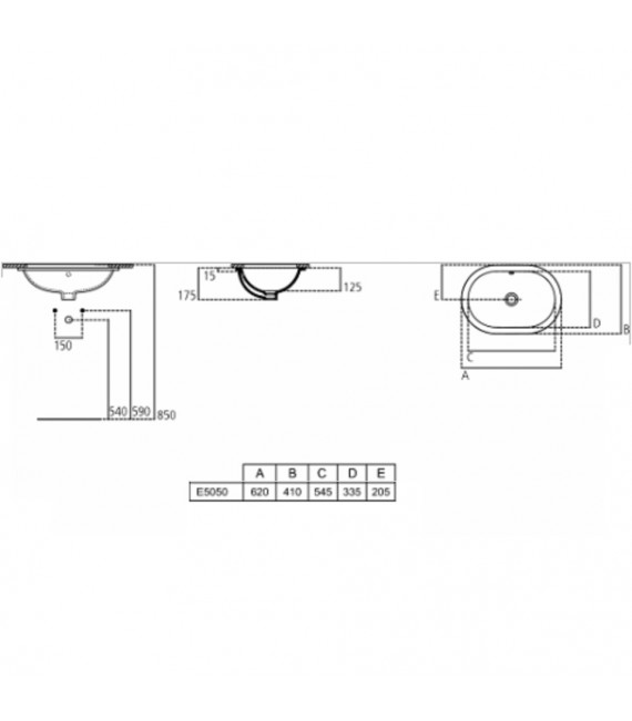 IDEAL STANDARD E505001 CONNECT Lavabo Bajo Encastre 62 Ovalado
