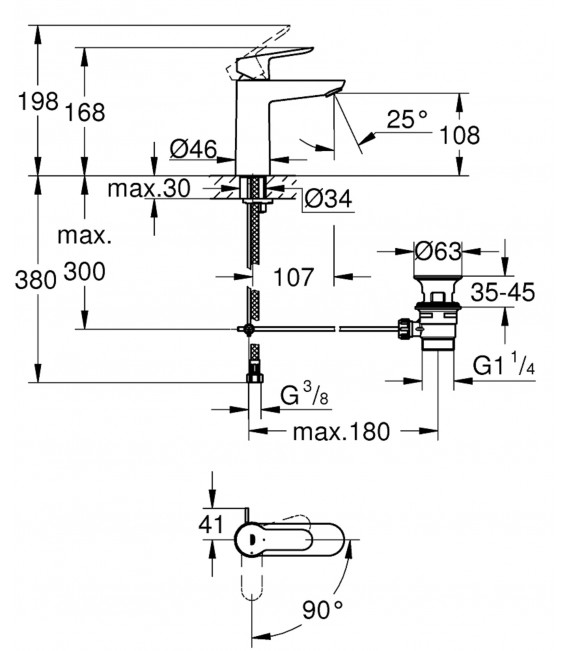 GROHE 23 759 000 BAUEDGE Grifo Lavabo Tamaño M Cromo