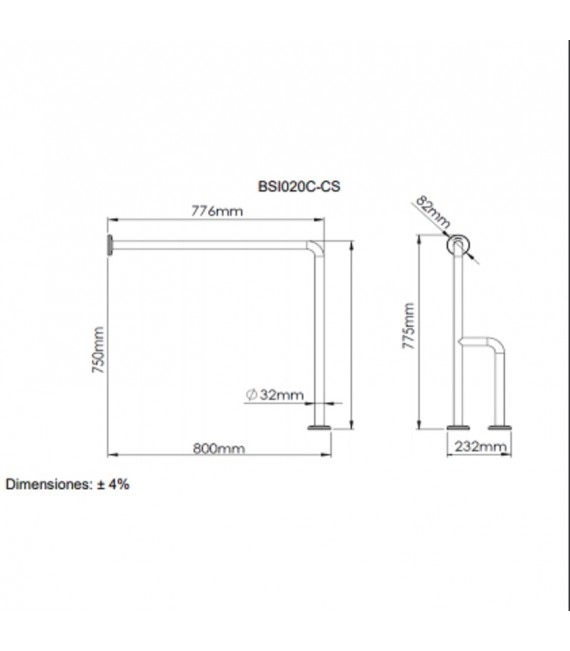 MEDICLINICS BSI020CS Barra Pared/Suelo 3 Apoyos Inox Satinado