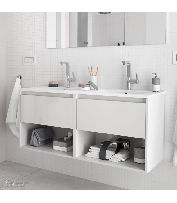 SALGAR 81297 NOJA Mueble+Lavabo Con 2 Cajones 120 Blanco Brillo