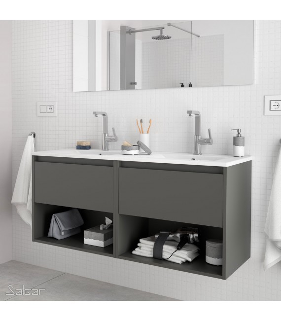 SALGAR 81298 NOJA Mueble+Lavabo Con 2 Cajones 120 Gris Mate