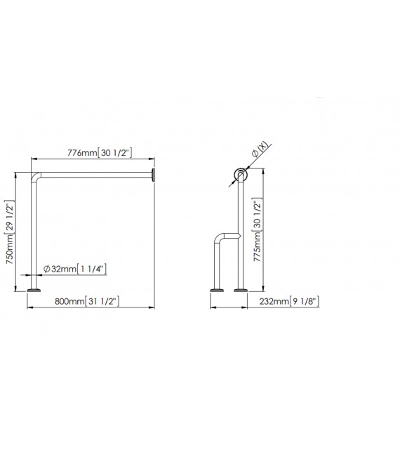 MEDICLINICS BSD020C Barra Pared/Suelo 3 Apoyos Inox Brillo