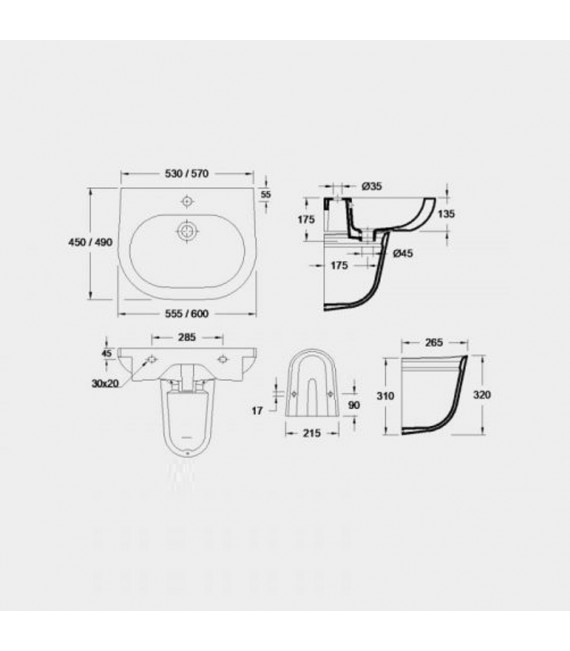 VALADARES 37331002 OPUS Lavabo 60 cm Con Semi-Pedestal