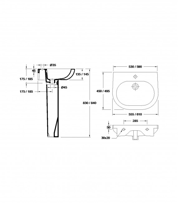 VALADARES 37331002 OPUS Lavabo 60 cm Con Pedestal