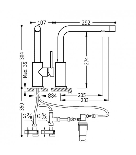 TOP-TRES 162453 Grifo Fregadero Vertical doble función con filtro