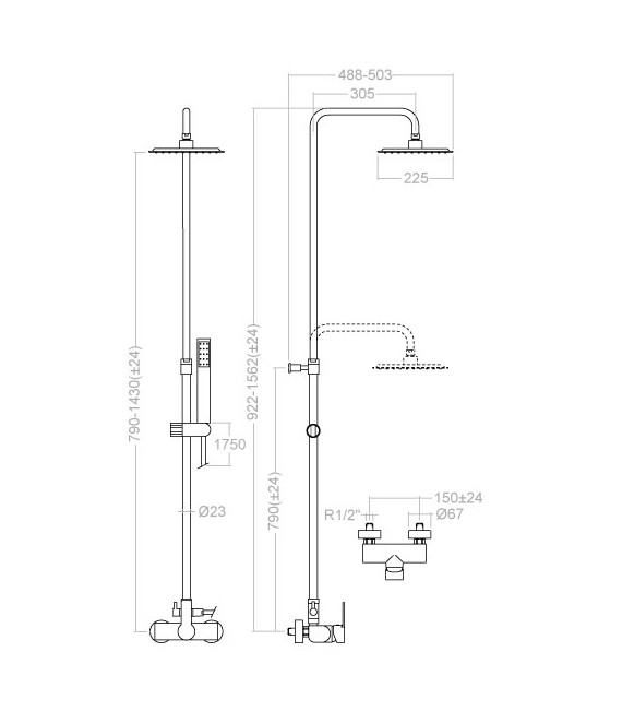RAMON SOLER 9358 RPK225 RS-Q Grifo Gran Ducha Telescópica