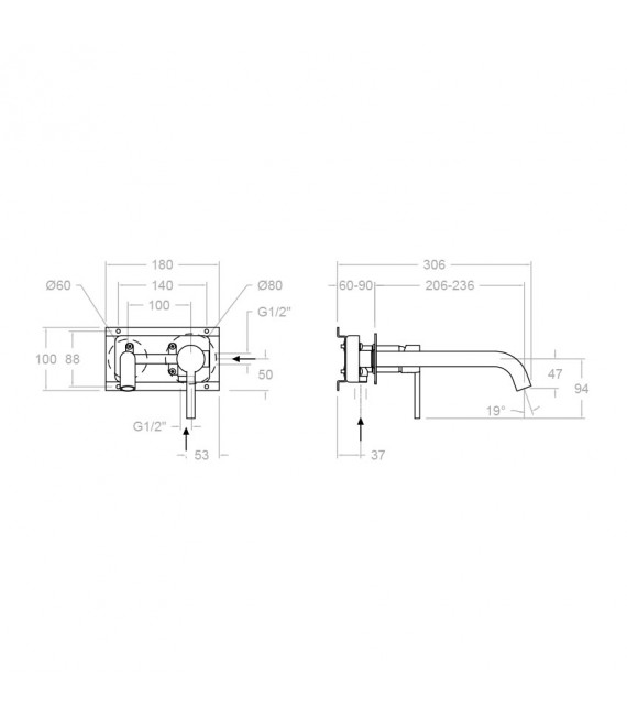 RAMON SOLER 332103 DRAKO Grifo Empotrado Lavabo Caño 24 CM
