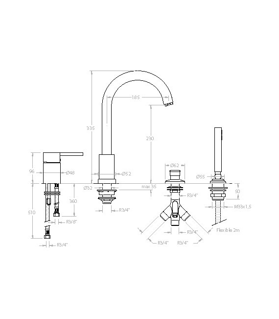 RAMON SOLER 333302M DRAKO Grifo De Repisa Para Bañera