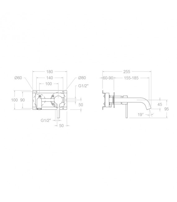RAMON SOLER 332102 DRAKO Grifo Empotrado Lavabo Caño 19 CM