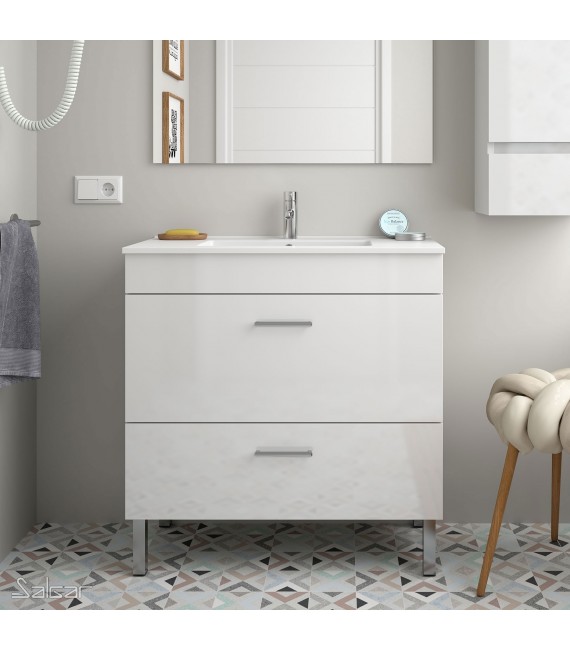 SALGAR ALMAGRO Mueble+Lavabo Blanco Brillo Fondo Reducido
