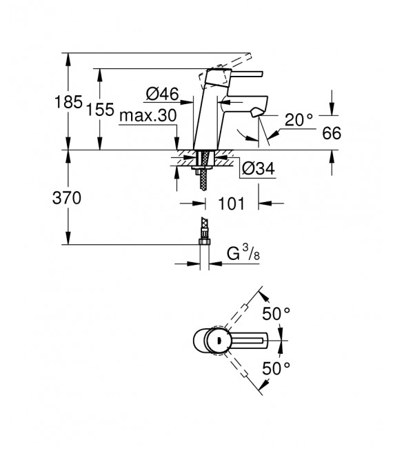GROHE 32 240 10E CONCETTO Grifo Lavabo S Cuerpo Liso