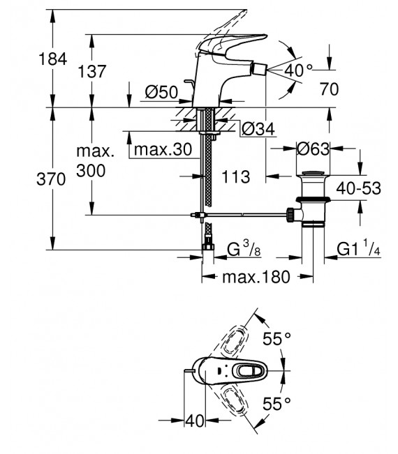 GROHE 33 565 003 Eurostyle New Grifo Bidé S Con Vaciador