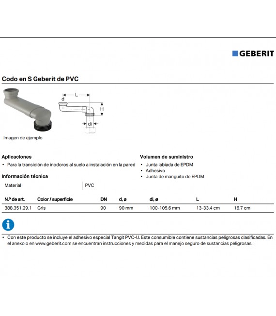 GEBERIT 388.351.29.1 Codo Desplazamiento Inodoro