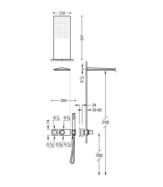 TRES 20725202NM SLIM Kit Ducha Termostático Empotrado Negro
