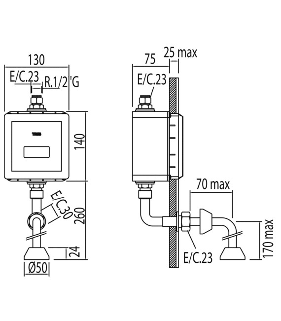 TRESTRONIC 112207 Grifo electrónico Empotrado Para urinario