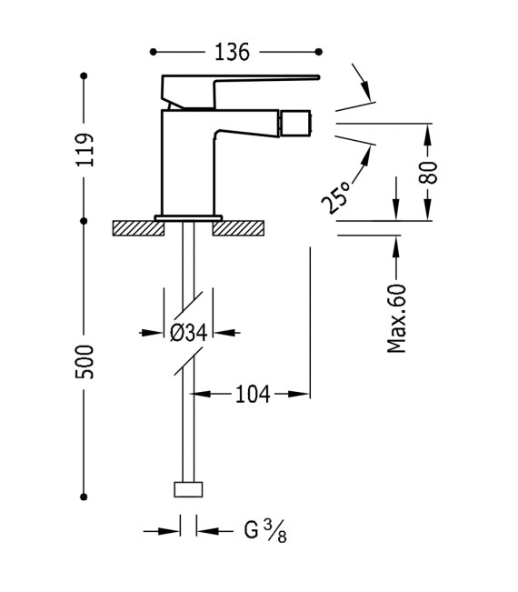 SLIM-TRES 20212001 Grifo Bidé Sin Desagüe