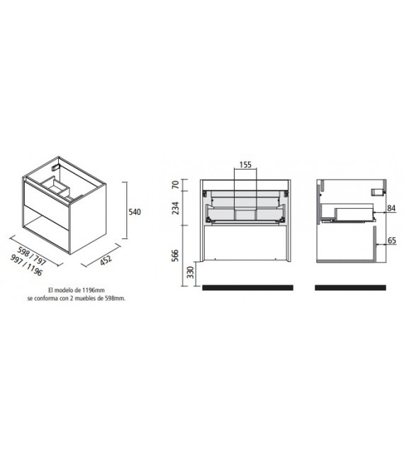 SALGAR 81298 NOJA Mueble+Lavabo Con 2 Cajones 120 Gris Mate