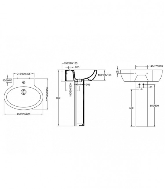 VALADARES 38321002 DURIUS Lavabo 60 cms Con Pedestal