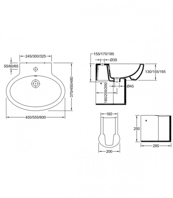 VALADARES 38331002 DURIUS Lavabo 55 cms Suspendido