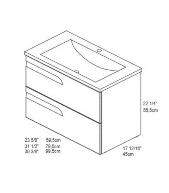 ROYO VITALE Mueble+Lavabo 2 Cajones F-46 Blanco Brillo