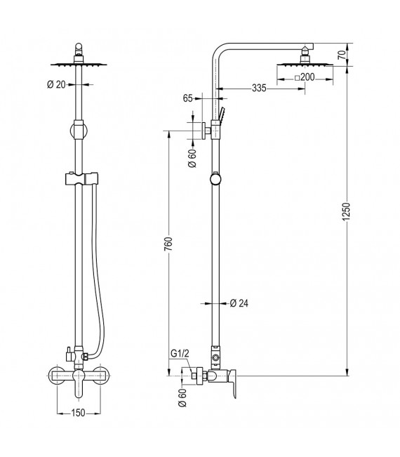 LLAVISAN L122424 SIOUX QUAD Columna Ducha monomando
