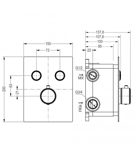LLAVISAN L154464 Grifo de empotrar termostática Pulsar Techo
