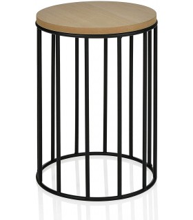 ANDREA HOUSE MU64082 Mesa Auxiliar Redonda Madera y Metal Negro