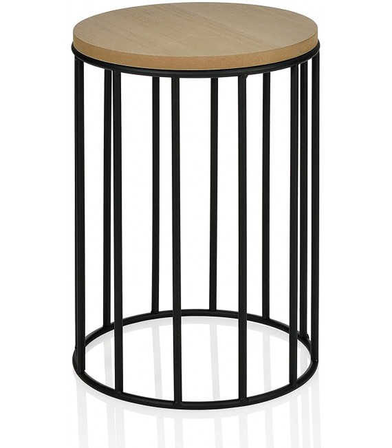 ANDREA HOUSE MU64082 Mesa Auxiliar Redonda Madera y Metal Negro