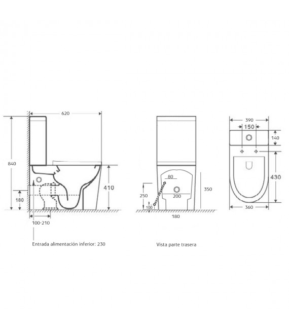 BATHME B009382 ELEGANCE Inodoro Rimless Completo Blanco